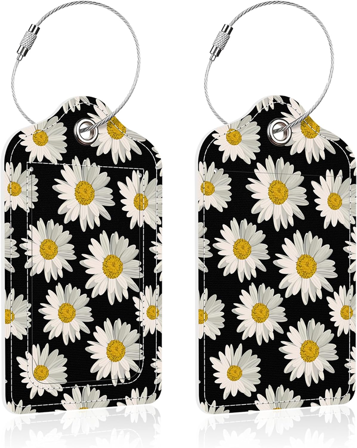 2 Pack Luggage Tag for Suitcase,Daisy PU Leather Suitcase Tags Identifiers with Privacy Name Address Labels and Steel Loop for Women Men Travel