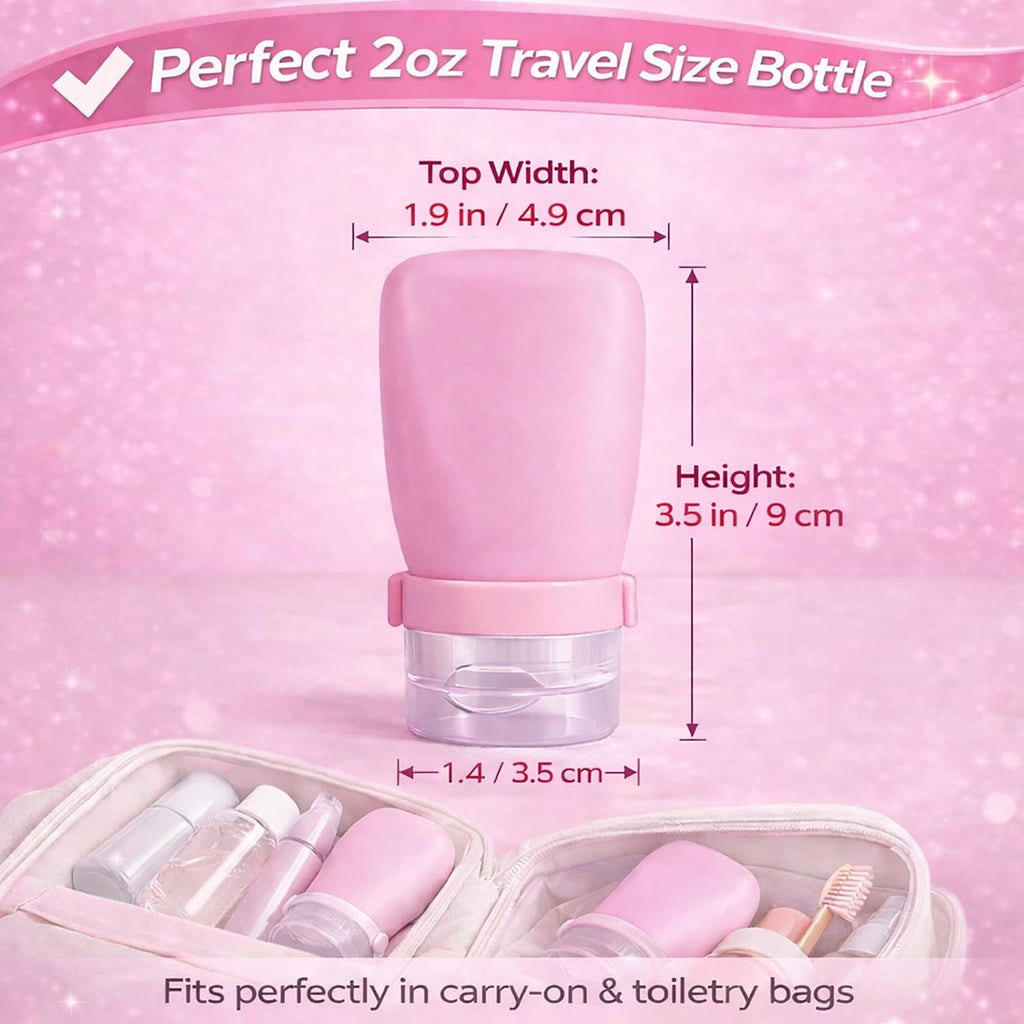2 oz Travel Bottles, Leakproof Silicone Squeeze Bottle Mini Travel Size Container for Toiletries Lotion Shampoo and Conditioner Liquid Salad Dressing to go Condiment, TSA Approved, 4 Pack