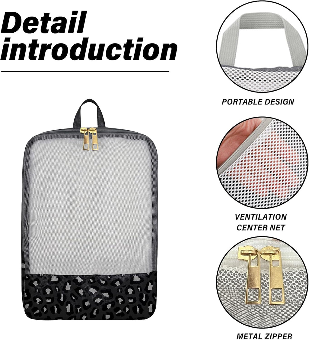 4 Set Packing Cubes Travel Luggage Organizers for Suitcase Travel Accessories for Women Girls Aesthetic Cute-Black Leopard Cheetah Pattern