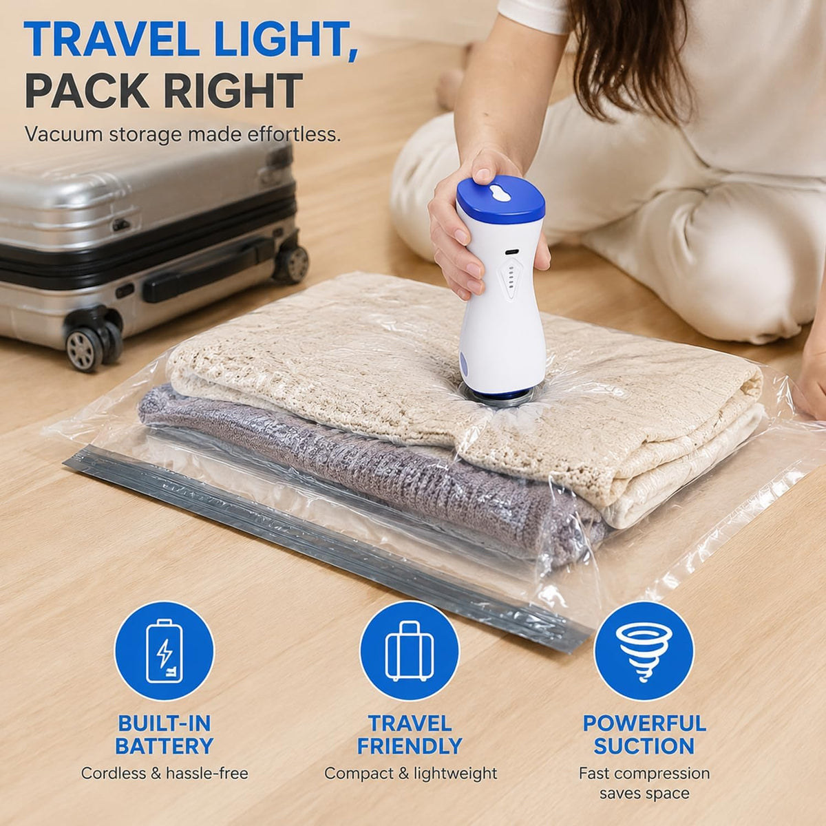 12 Pack Vacuum Storage Bags with Electric Pump,Rechargeable Inflation & Deflation Dual Use,Reusable Space Saver Bags cordless travel vacuum bag set for Luggage and Suitcase
