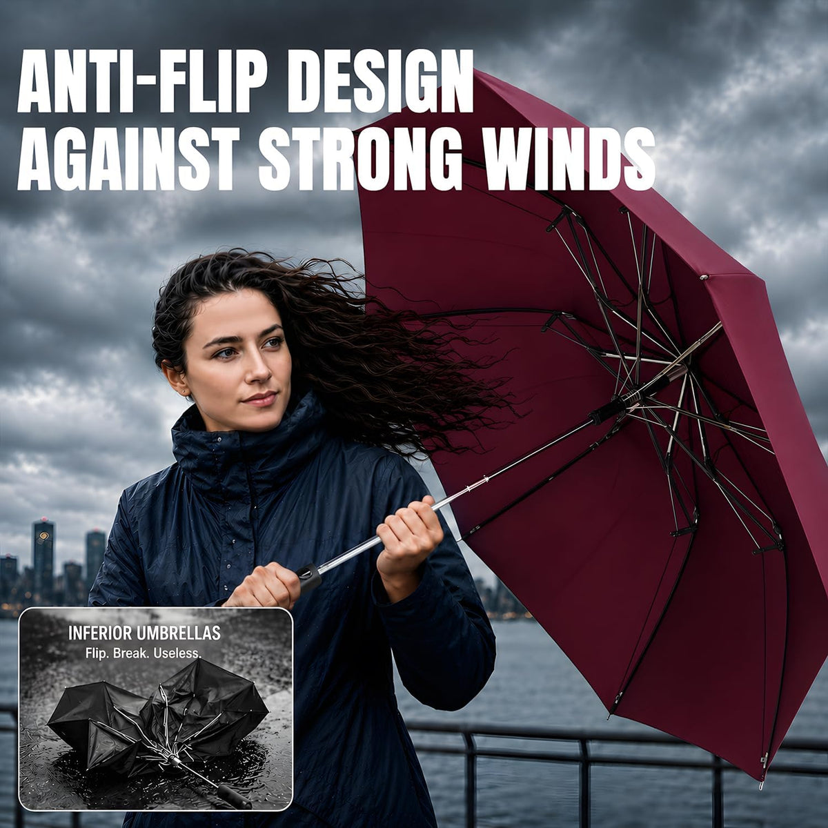 Collapsible Windproof Umbrella Travel - 42inch Auto Open & Manual Close