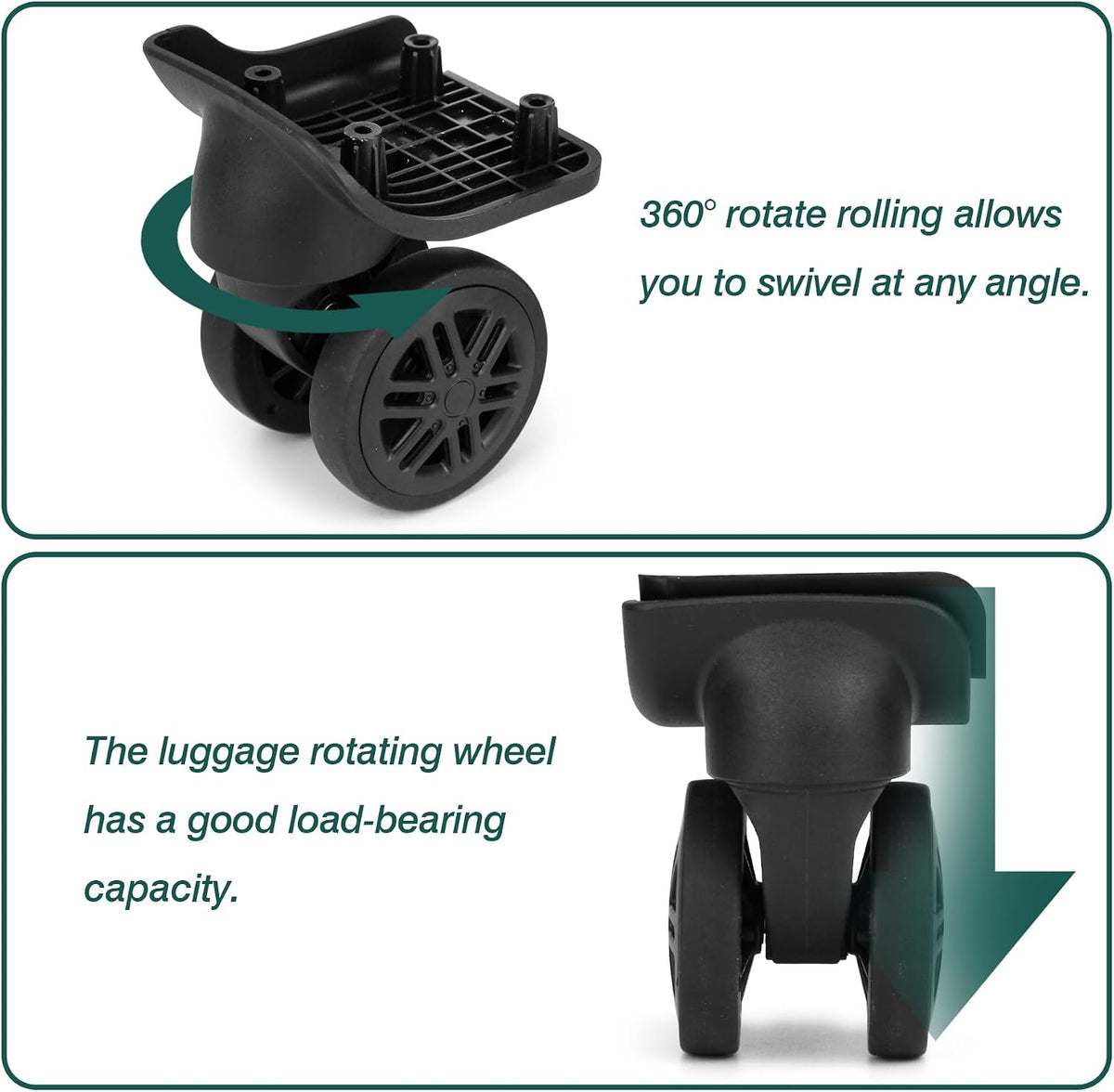 1Pair Double Row Luggage Replacement Caster Wheels Suitcase Repair EA44-2