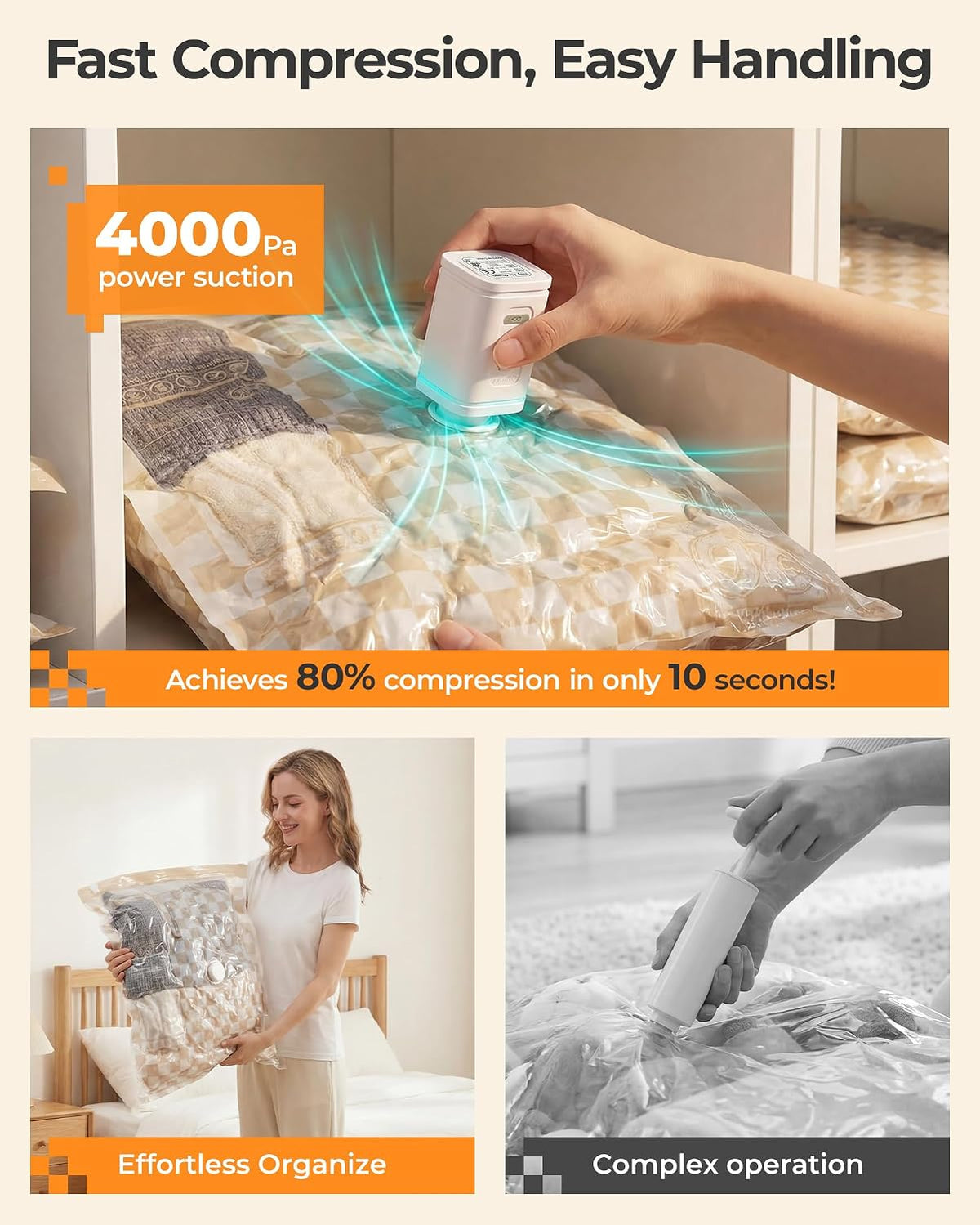 BAGSMART Travel Vacuum Seal Storage Bags Bags for Clothes with Pump