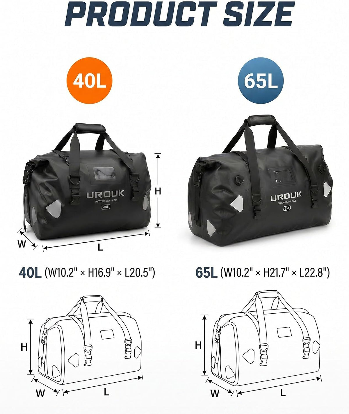 Waterproof Duffel Bag 40L 65L 90L Large Motorcycle Dry Bag Backpack,Roll-Top Heavy Duty Tail Bag Luggage Gear Bag with Straps for Travel, Camping, Fishing, Boating, Kayaking