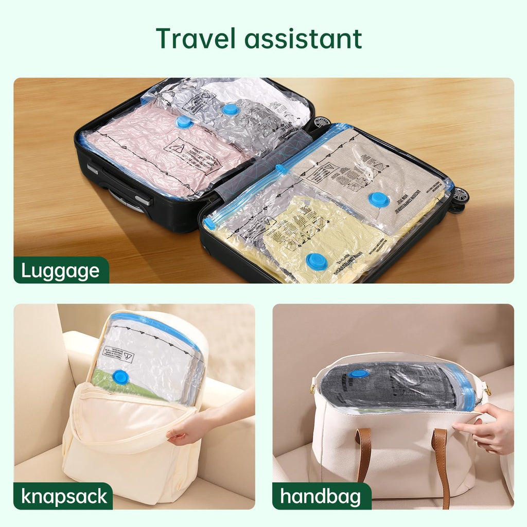 BRODI 10 Combo Pack Travel Vacuum Bags with Pump - Space Saver & Travel Essentials, Clothing & Luggage Vacuum Seal Bags