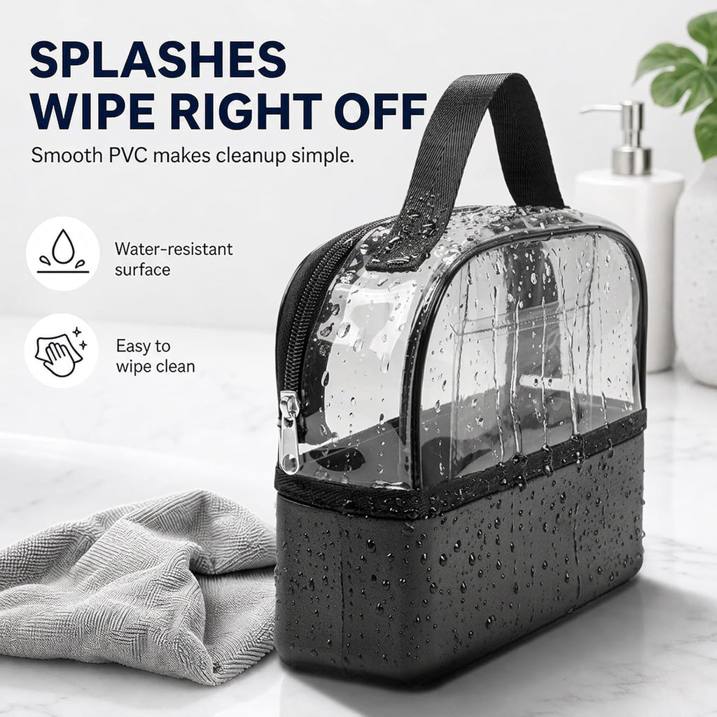 Clear Makeup Bag for Women, Tip-Proof Cosmetic Toiletry Bag with EVA Base