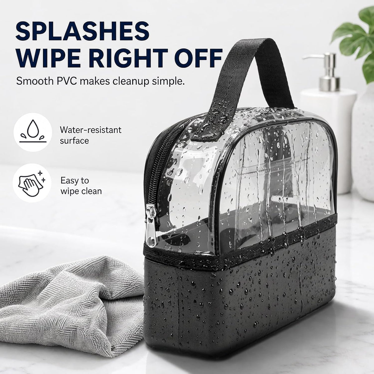 Clear Makeup Bag for Women, Tip-Proof Cosmetic Toiletry Bag with EVA Base