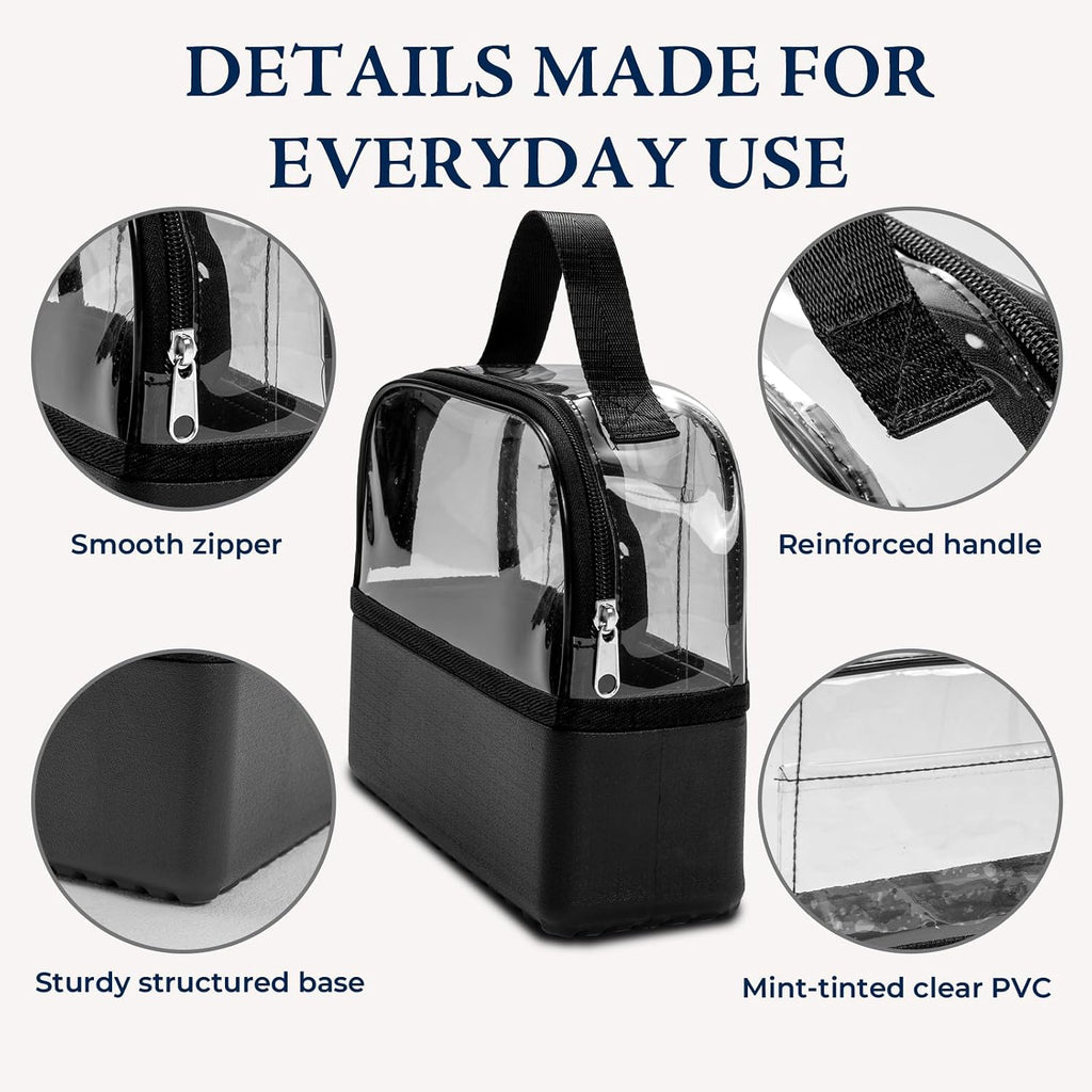 Clear Makeup Bag for Women, Tip-Proof Cosmetic Toiletry Bag with EVA Base