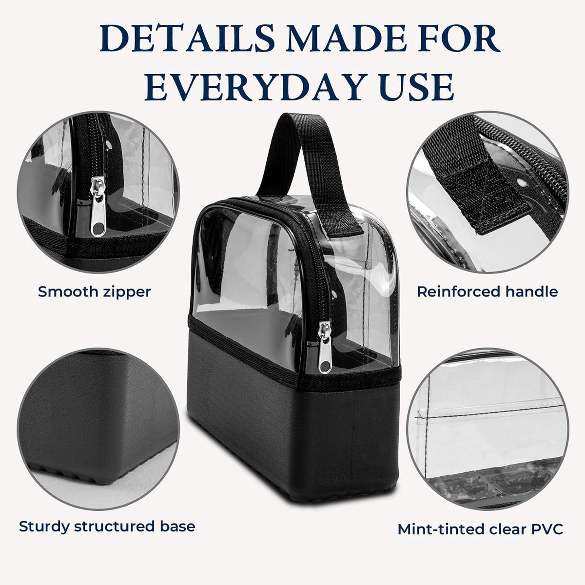 Clear Makeup Bag for Women, Tip-Proof Cosmetic Toiletry Bag with EVA Base
