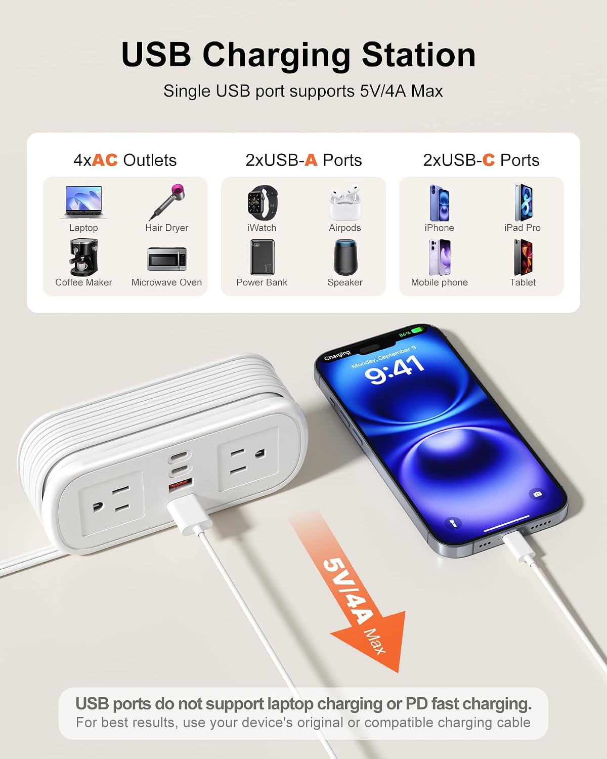 Travel Power Strip - 5FT Wrap-Around Extension Cord Cruise Essentials