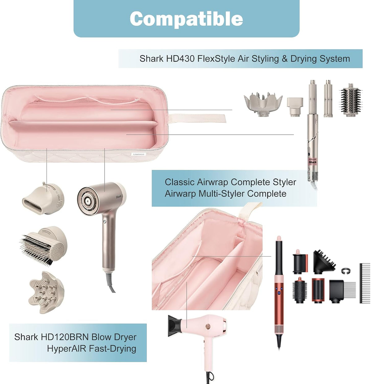 Lexeeco Dyson Airwrap Travel Case for Shark Flex Style Fusion Hair Dryer
