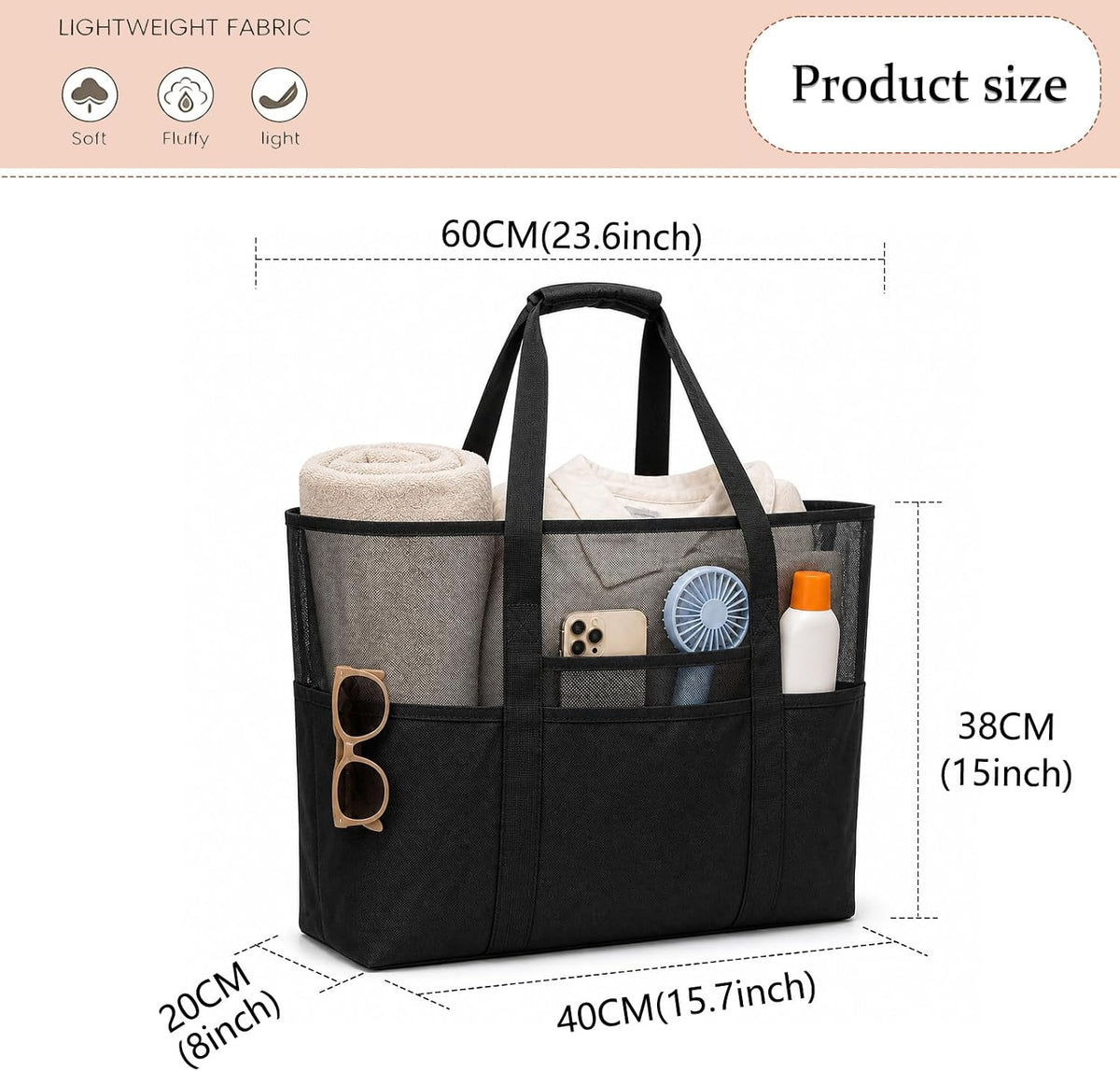 UBasic UBsic Mesh Beach Bag with Zipper Large Tote Foldable Mesh Travel Bag