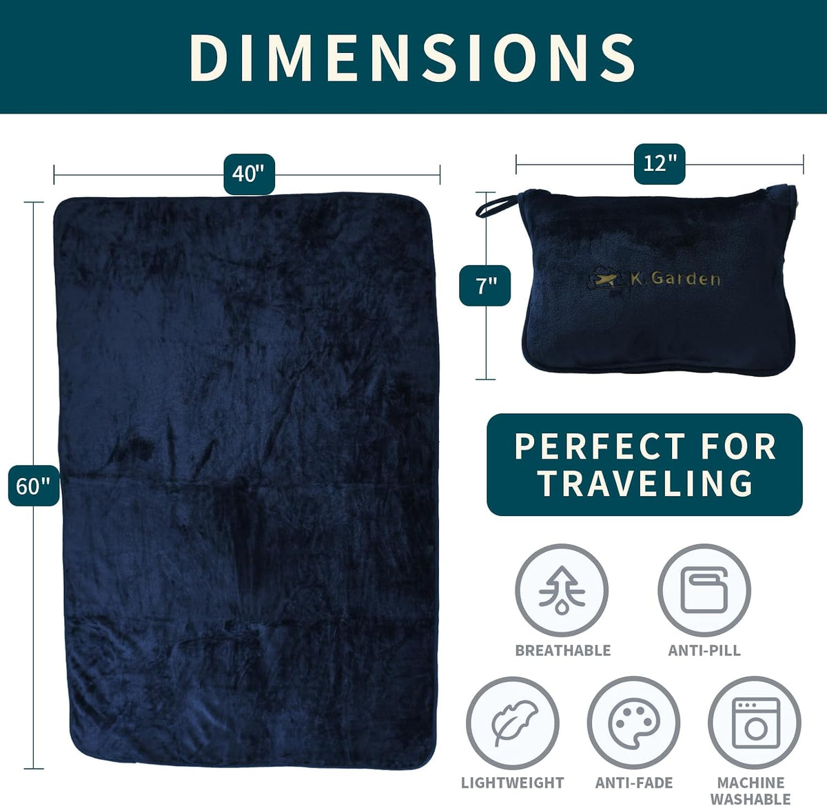Travel Blanket Airplane Compact with Bag Soft 2 in 1 Travel Pillow and Blanket Set Car Pillow Travelers Gifts Accessories Compact Pack Blanket for Any Travel with Luggage Backpack Strap,Dark Blue