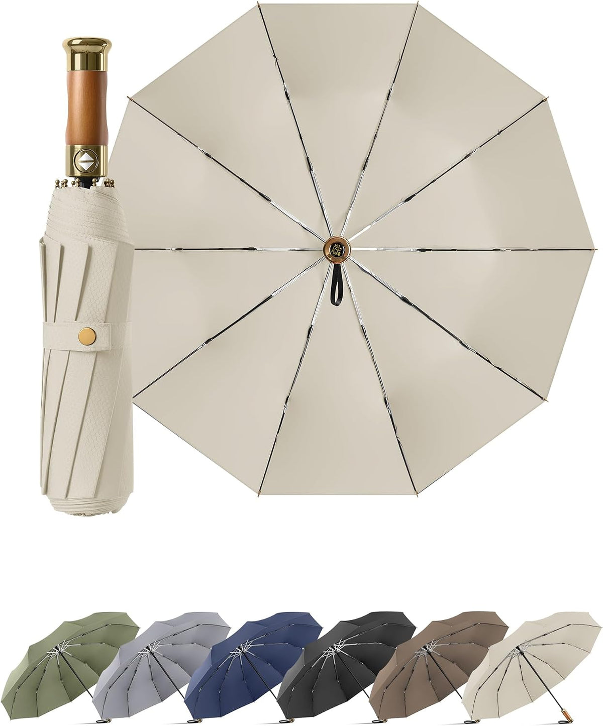 Rain Cats Large 45/50 Inch Umbrellas for rain Strong10 Ribs Fiberglass Umbrella Windproof Wabig Compact Automatic portable Folding Travel Thick Fabric Wood handle