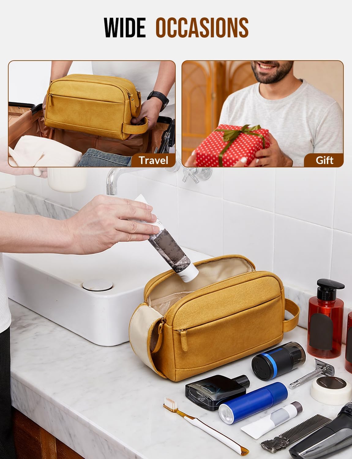 PU Leather Toiletry Bag for Men, Yellow
