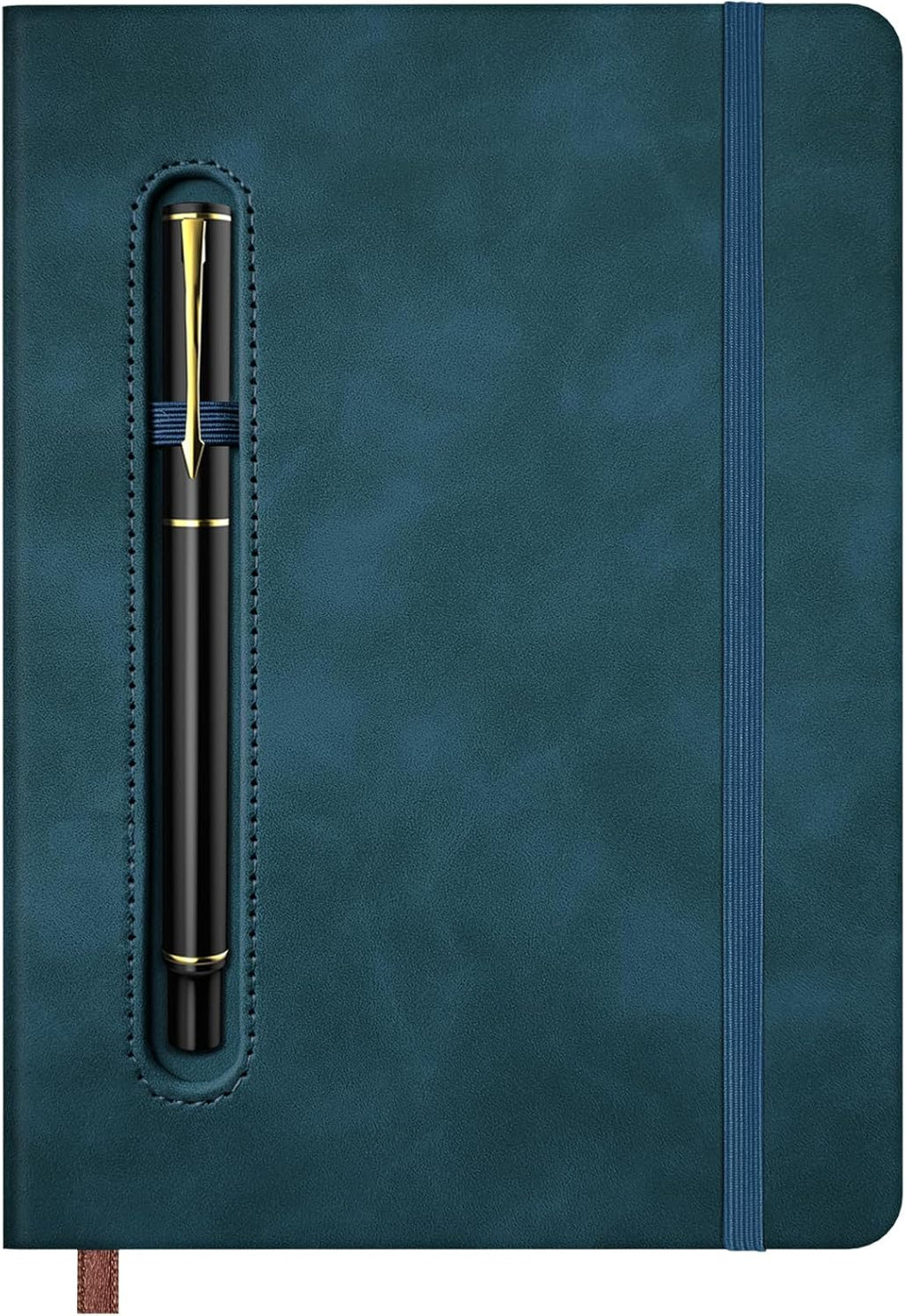 A5 Leather Notebook with Pen and Pen Holder, 224 Pages 100 GSM Thick Lined Paper Hardcover Journal for Men Women, College Ruled Daily Diary for Work Business School Travel - Navy Blue