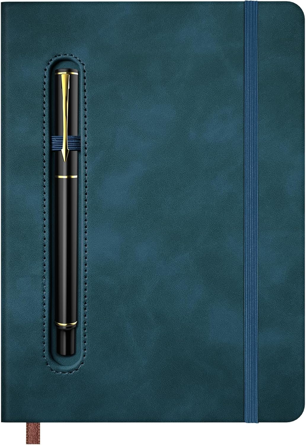 A5 Leather Notebook with Pen and Pen Holder, 224 Pages 100 GSM Thick Lined Paper Hardcover Journal for Men Women, College Ruled Daily Diary for Work Business School Travel - Navy Blue