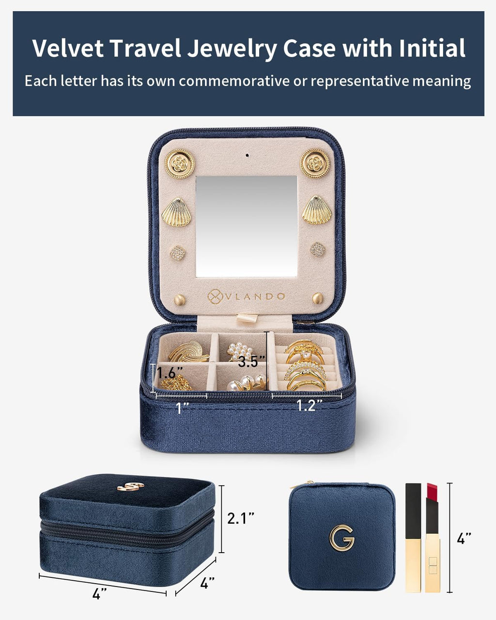 Vlando Valentine's Day Gifts for Her - Bridesmaid Proposal Gifts, Unique Wedding Travel Essentials - Small Jewelry Box, Dark Blue