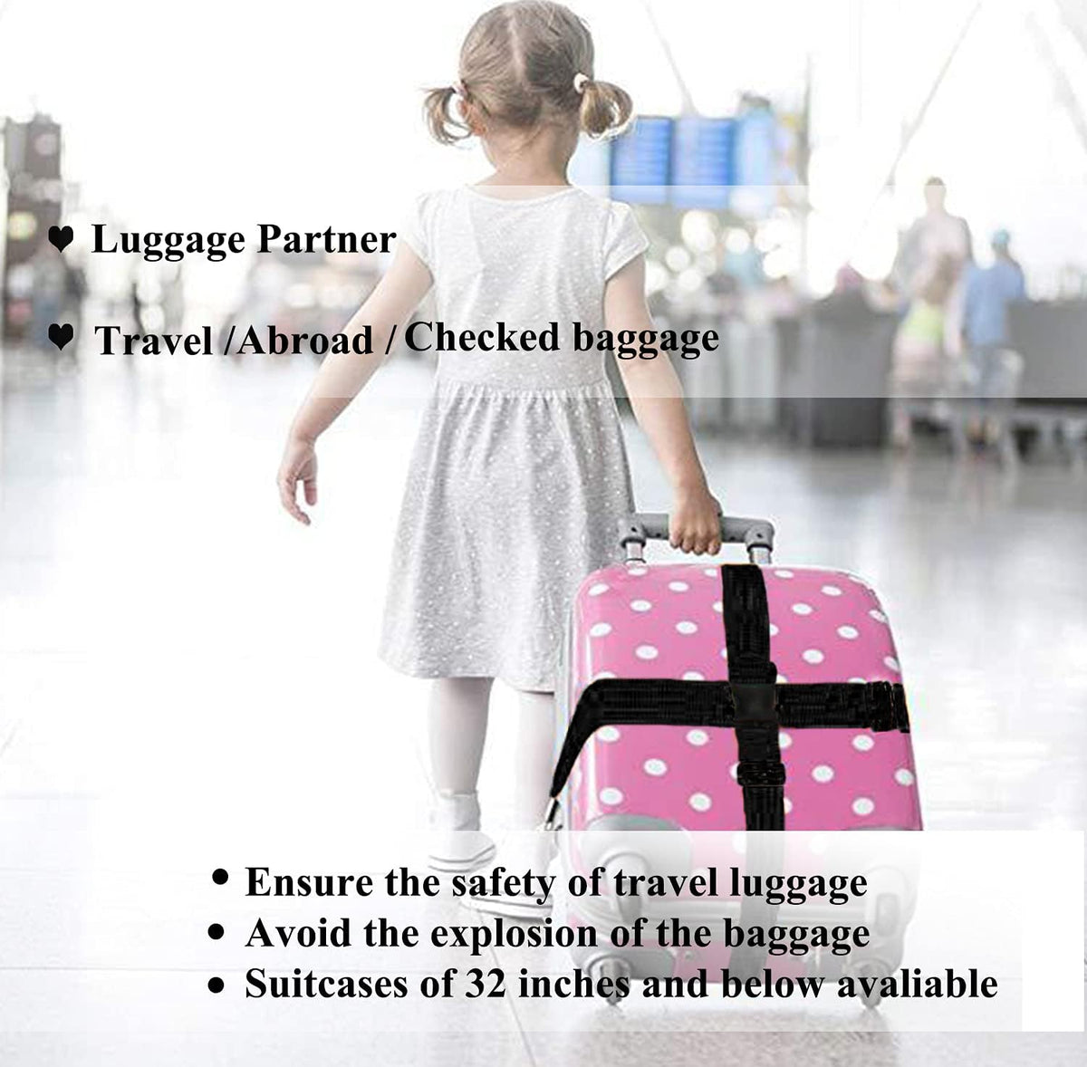 2 Pack Suitcase Belts, Adjustable Luggage Straps, Bright Colors Travel Packing Straps with Quick Release Buckle (Black)