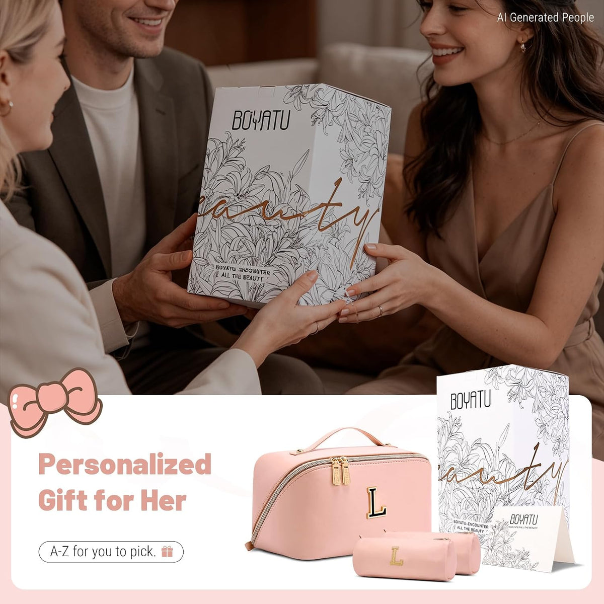 BOYATU Makeup Bag Gift for Women: 3-in-1 Travel Personalized Cosmetic Bag