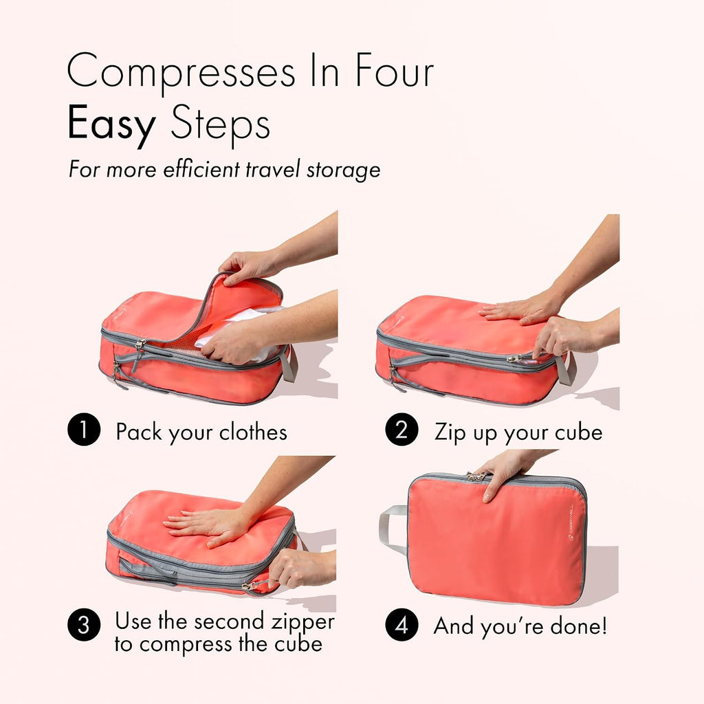(Not Made In China) Packing Cubes For Travel Compression, Expandable Luggage Organizers for Suitcases, Space Saving Bags for Carry On, Large Travel Organizers, 4 Piece Set