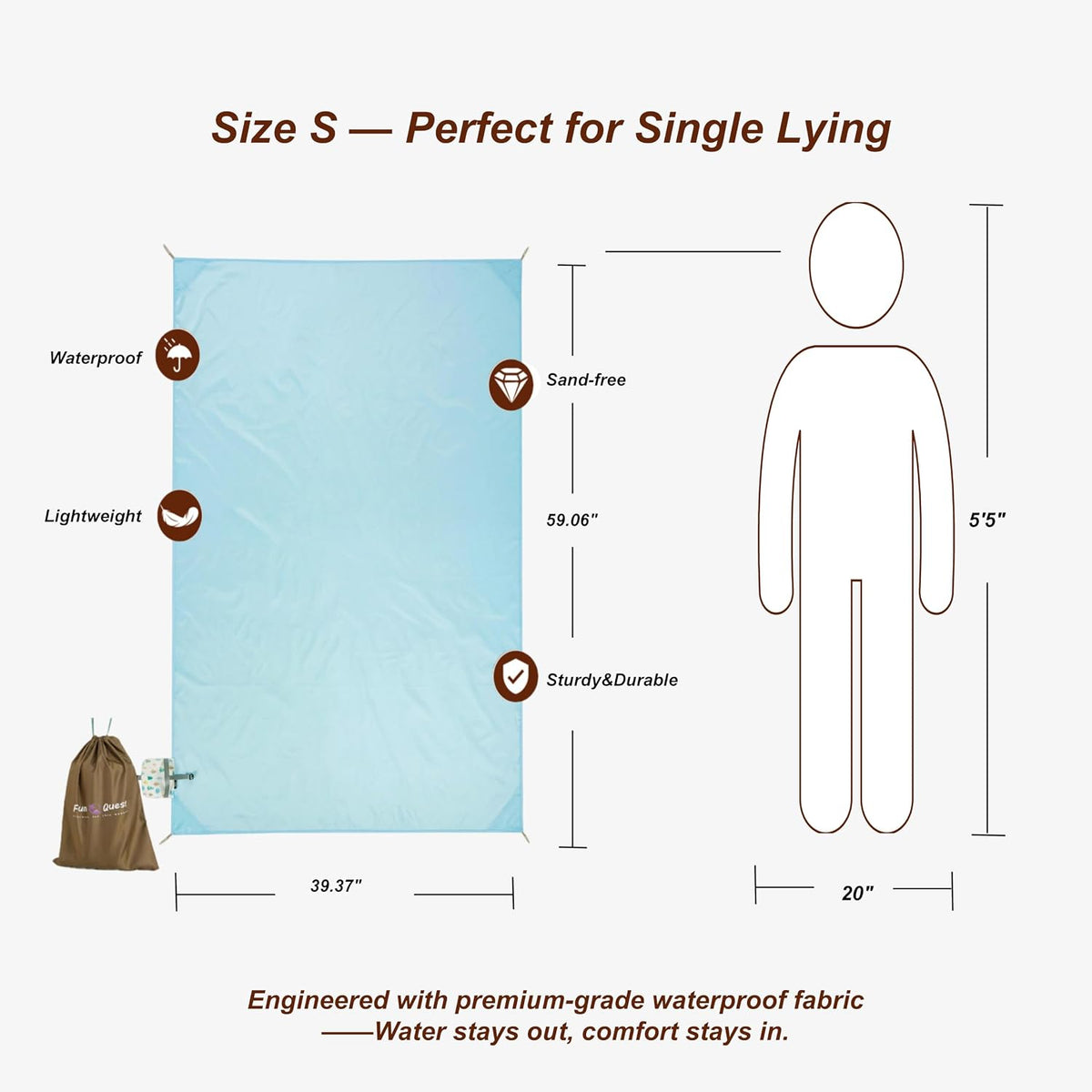 Waterproof Picnic Blanket, Small Beach Picnic Tarp, Foldable with 4 Stakes