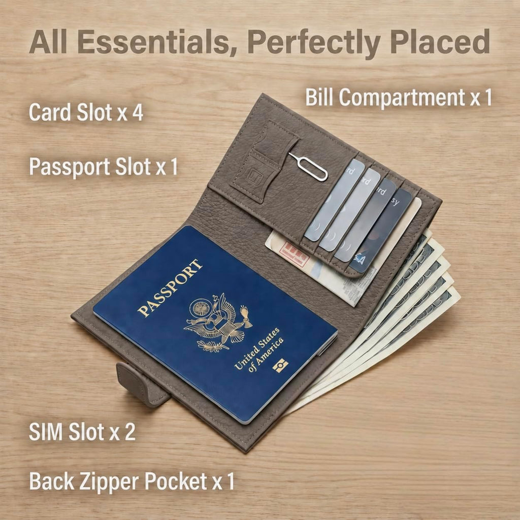Top Grain Leather Passport Holder for Travel, RFID Blocking Wallet