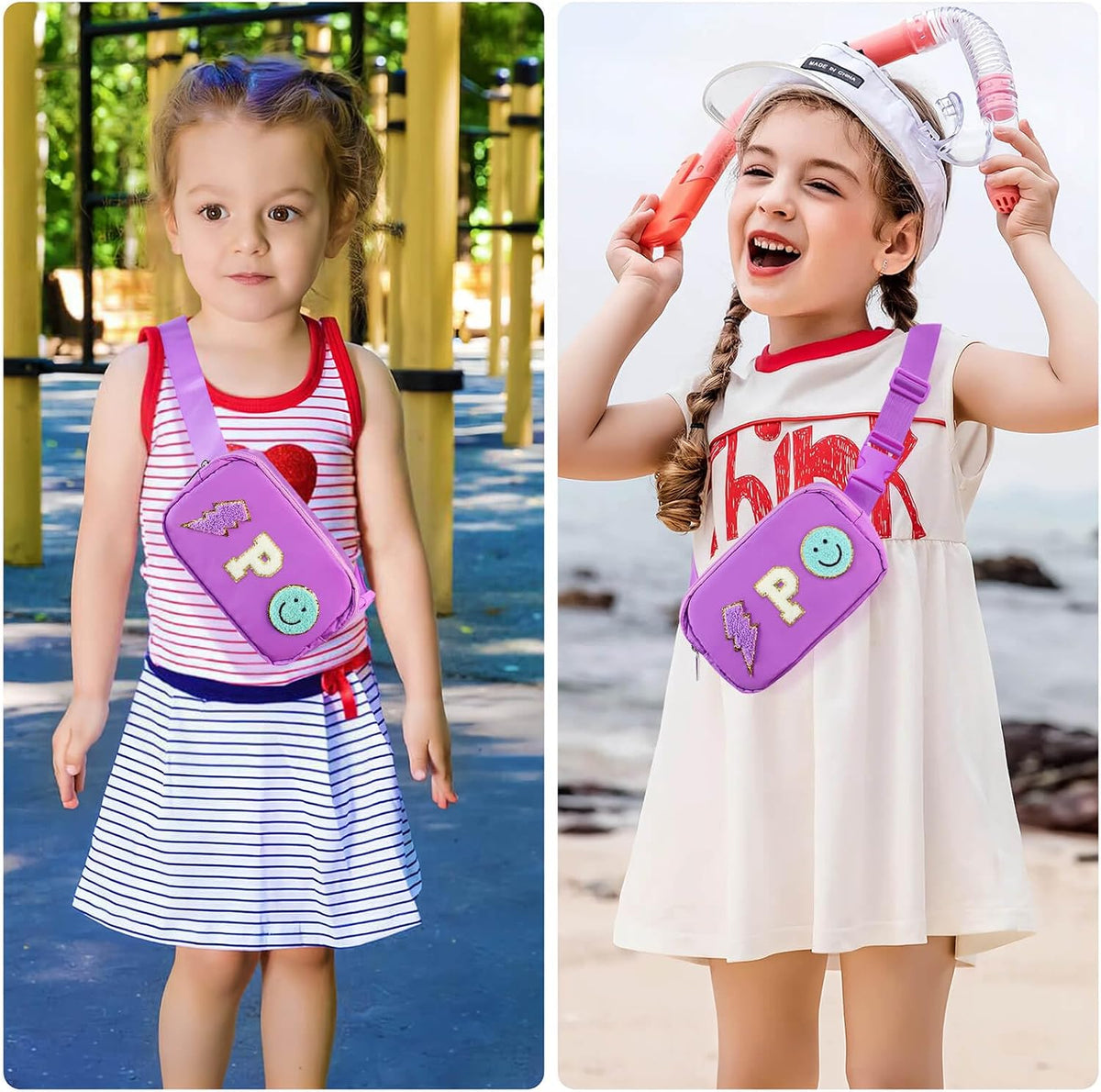 PainZieteg Fanny Pack for Girls Chenille Letter Belt Bag Crossbody for Kids