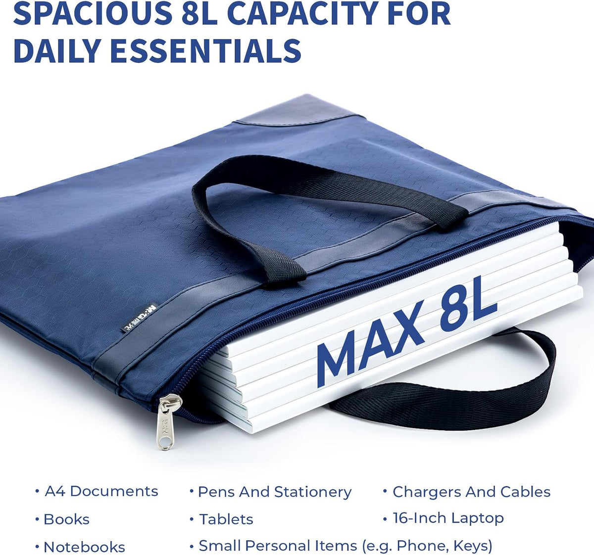 M&G 12x15 in Large Zipper Pouch with Handle, A4 Foldable Lightweight Pocket Waterproof Oxford Document Storage Bag, File Organizer for Office Travel Books Papers Filing Folder – 1 Pack (Blue)