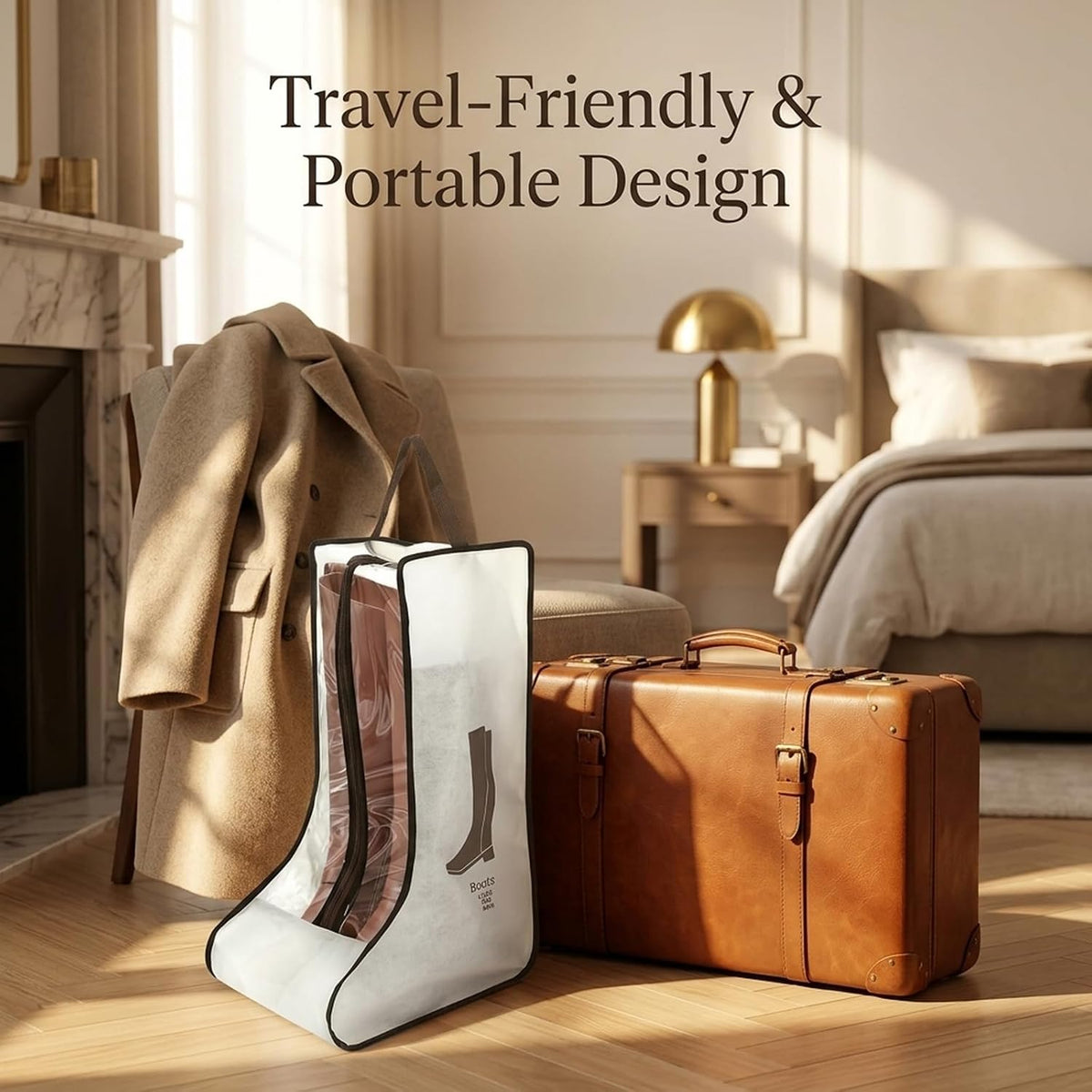 Tall Boot Storage Bag Organizer for Closet and Travel, Portable Dustproof Bags for Cowboy (2 Pcs Off‑White Long Boot)