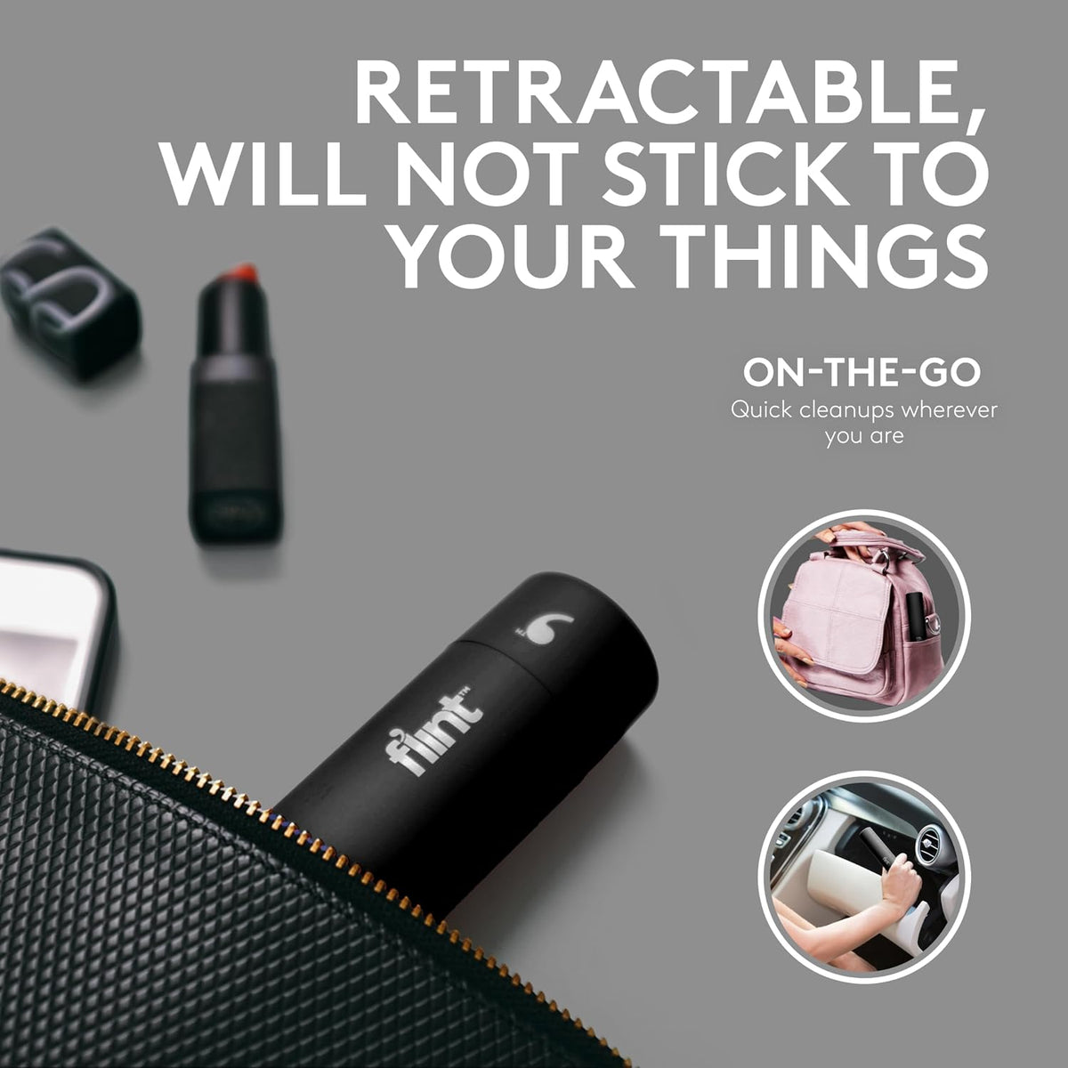 Flint Classic Black Retractable Mini Lint Roller with 90 Extra Sticky Sheets, Small and Portable Lint Roller, Ideal Pet Hair Remover, Travel Lint Rollers for pet Hair Extra Sticky