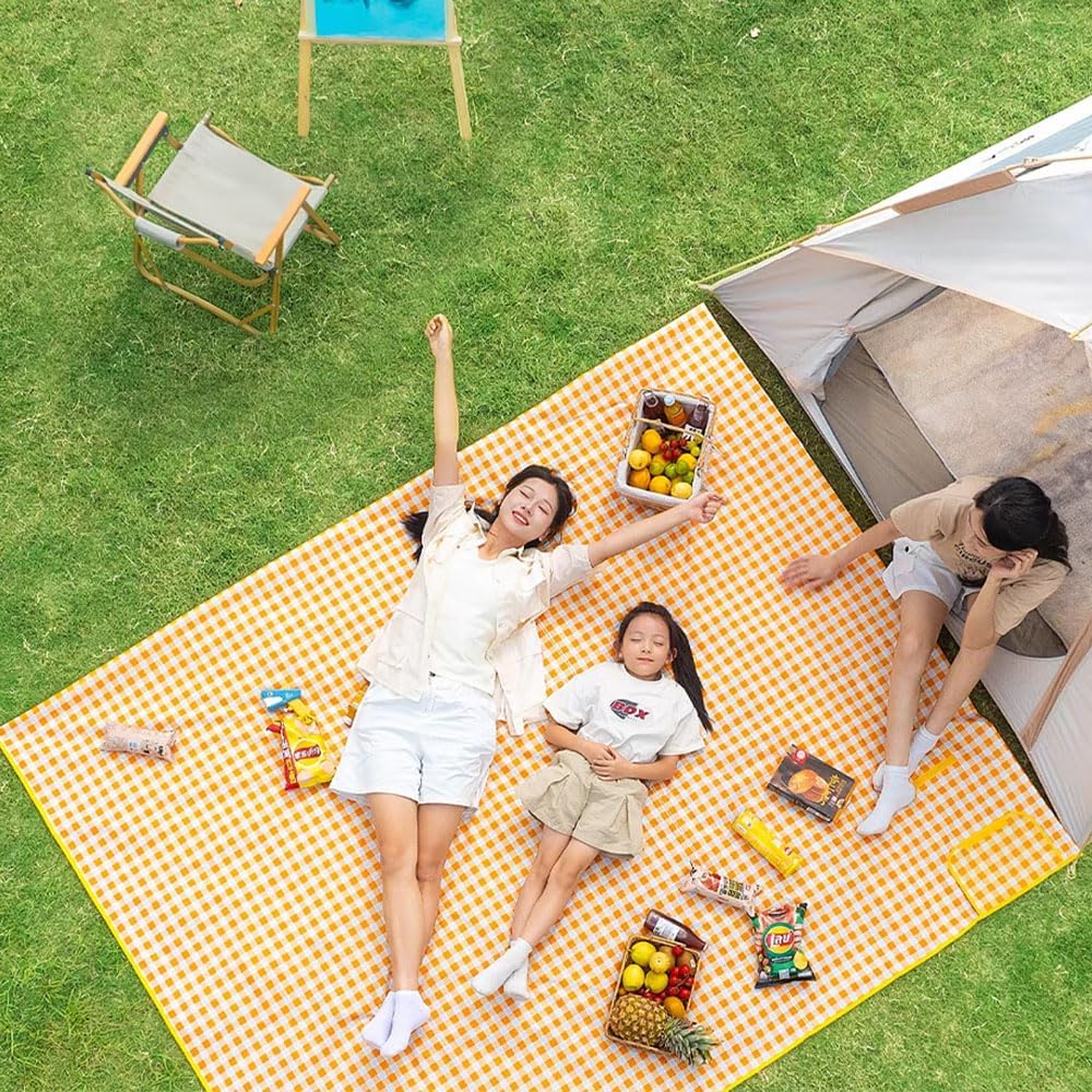 Extra Large Picnic Blanket Beach Blankets, 80''x80'' Picnic Mat Waterproof Sand Proof Foldable Portable for Outdoor Camping Hiking Travel Grass Park Music Festival Lawn Mats (yellow, 80x80 inch)