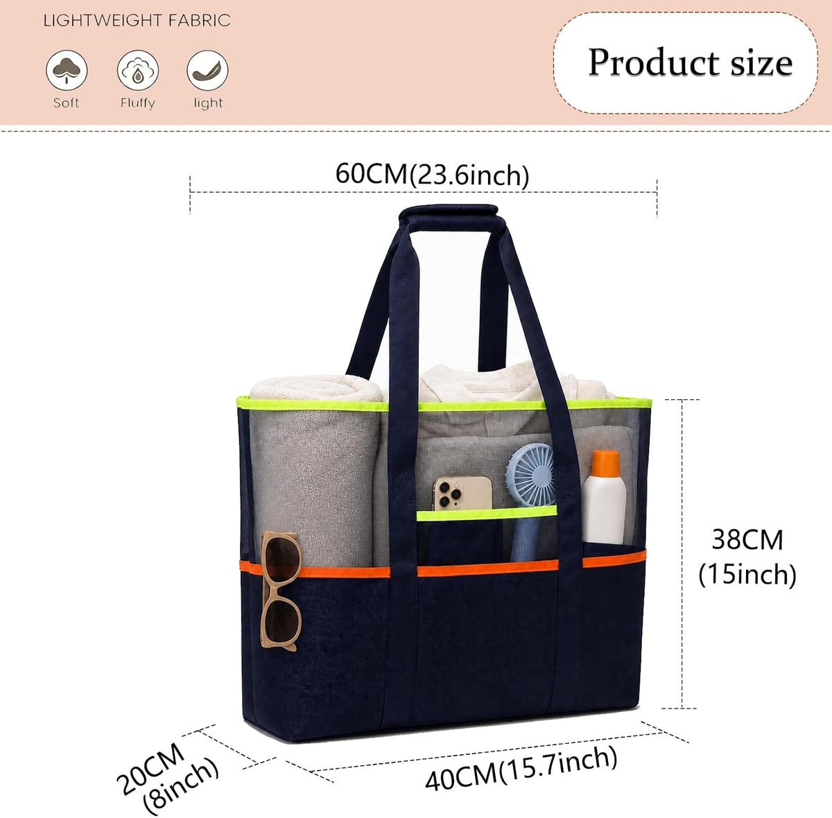UBasic UBsic Mesh Beach Bag with Zipper Large Tote Foldable Mesh Travel Bag