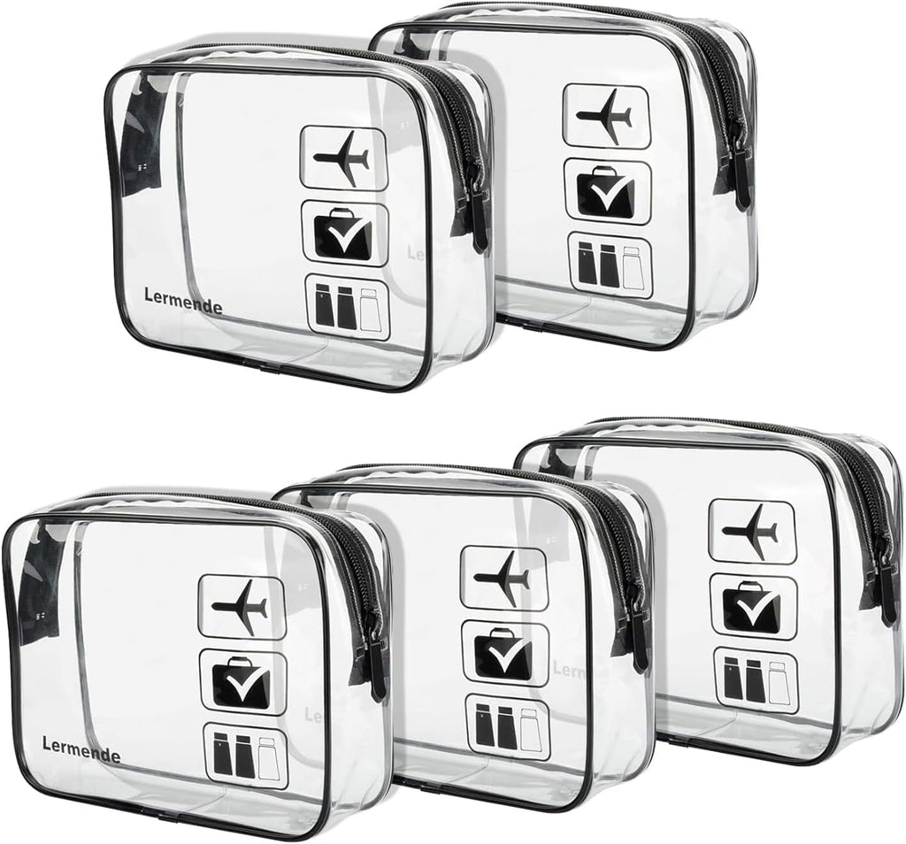 Lermende Clear Toiletry Bag TSA Approved Quart Size Travel Carry On - 5Pcs