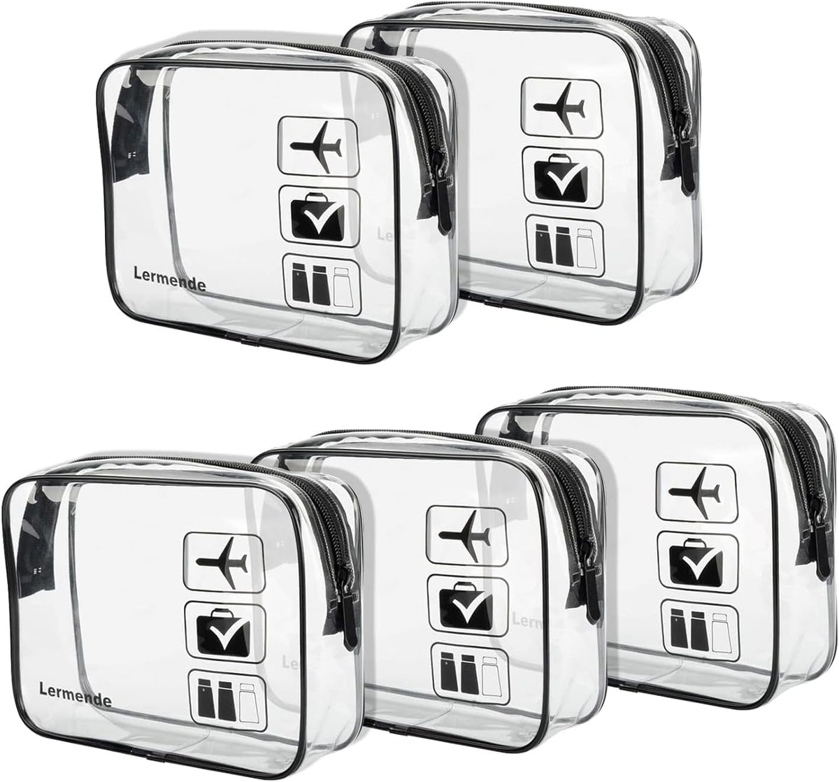 Lermende Clear Toiletry Bag TSA Approved Quart Size Travel Carry On - 5Pcs
