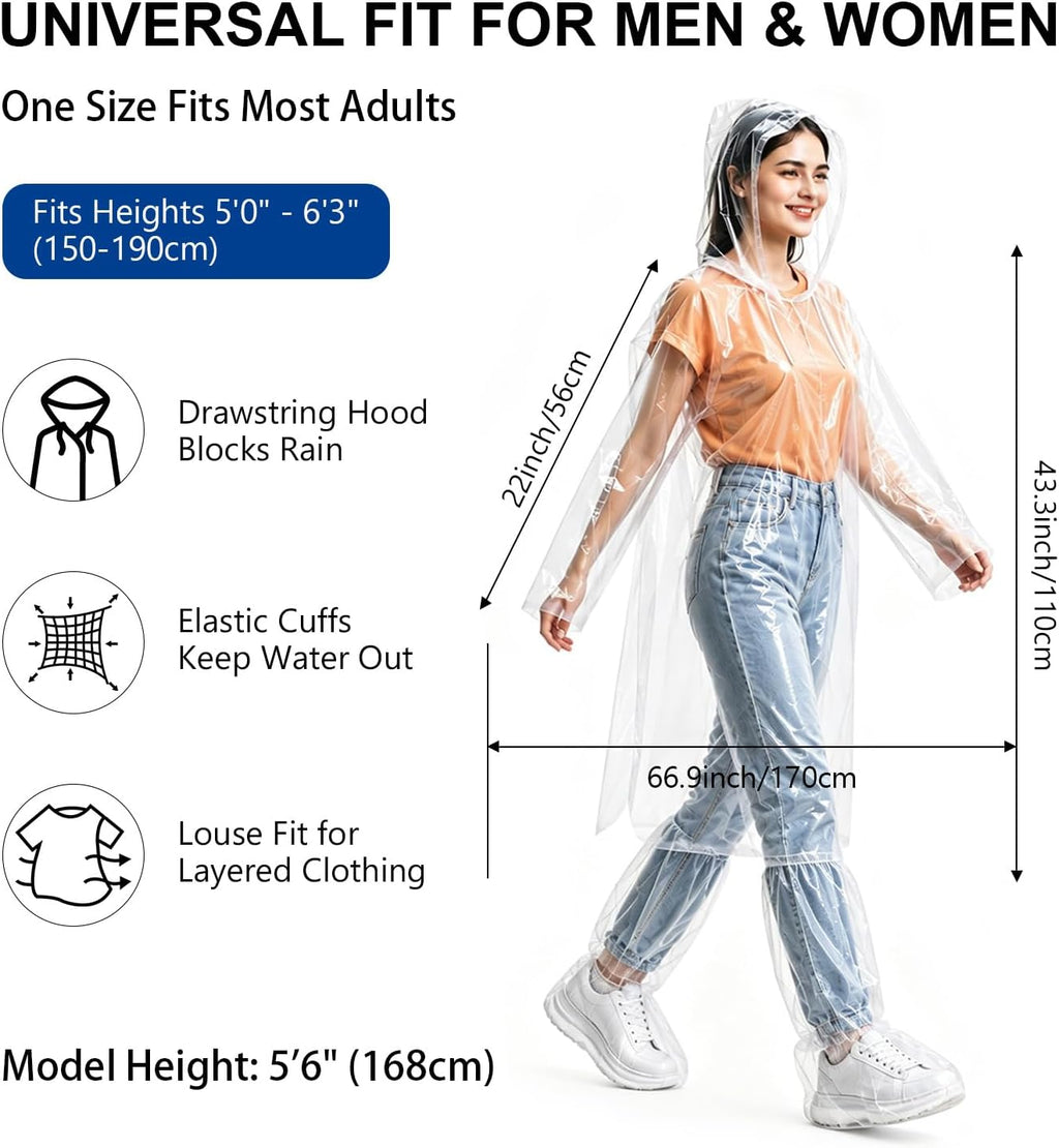 20 Pack Extra Thick Rain Ponchos for Adults with Shoe Covers Disposable