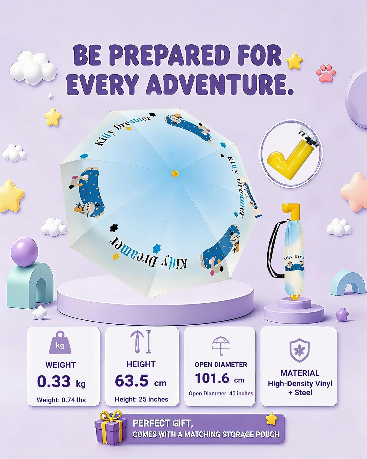 Cute Cartoon Umbrella, UPF 50+ Compact for Women