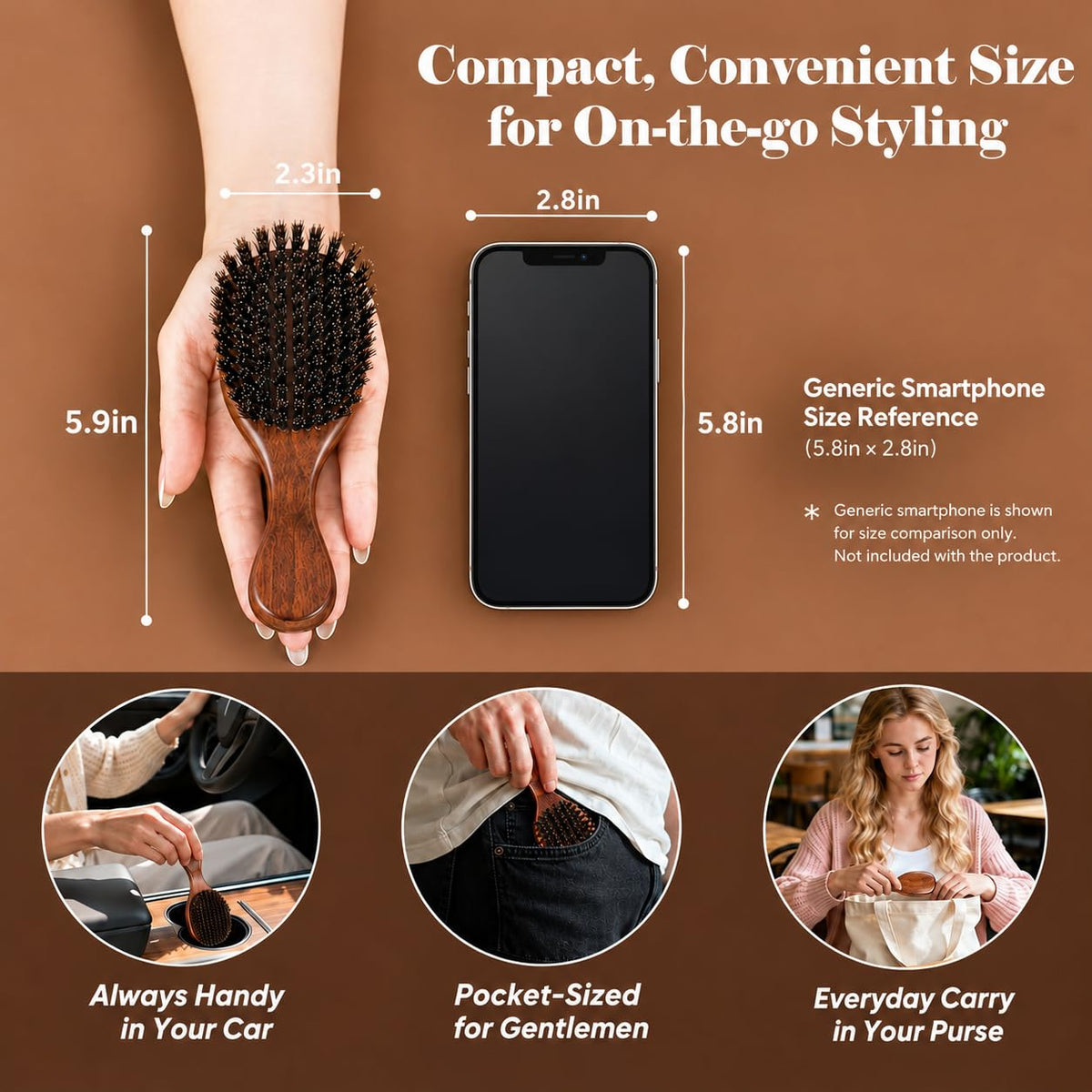 Small 100% Boar Bristle Hair Brush British Craftsmanship Handmade
