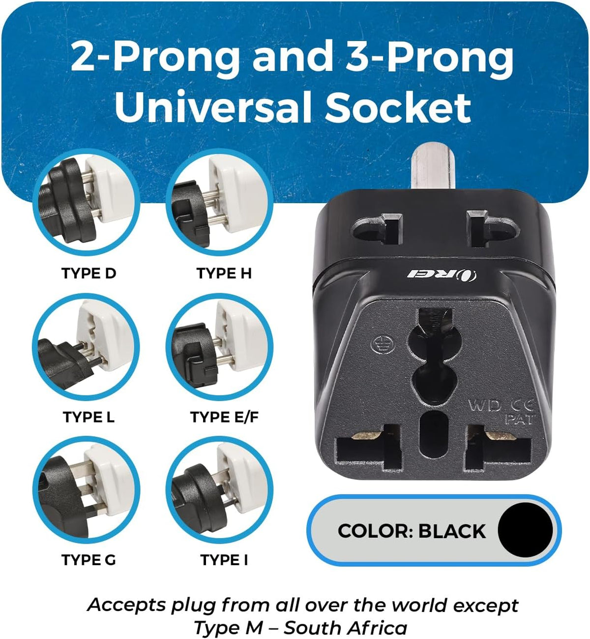 OREI US to India Type D Travel Adapter Plug, 2-in-1, CE, RoHS, 300 Pack