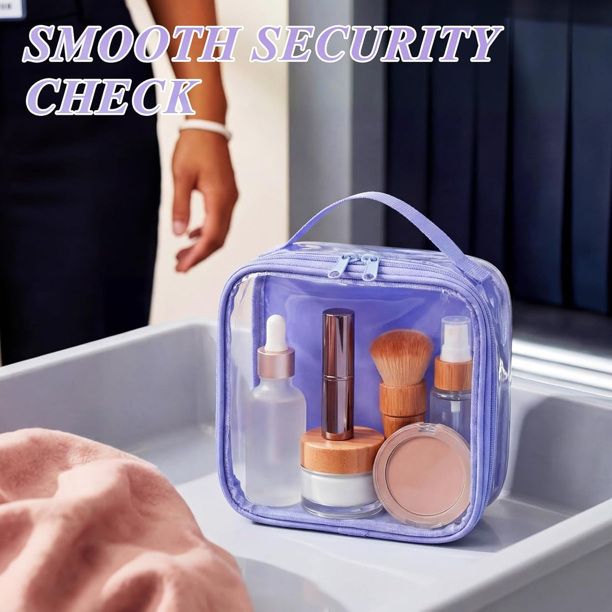 Abbylike 3 Pcs Small Toiletry Bags Reusable Quart Size Travel Liquid Pouch Single-sided Clear PVC Carry-on Organizer with Handle Cosmetic Bags for Airport Security Women Men(Purple)