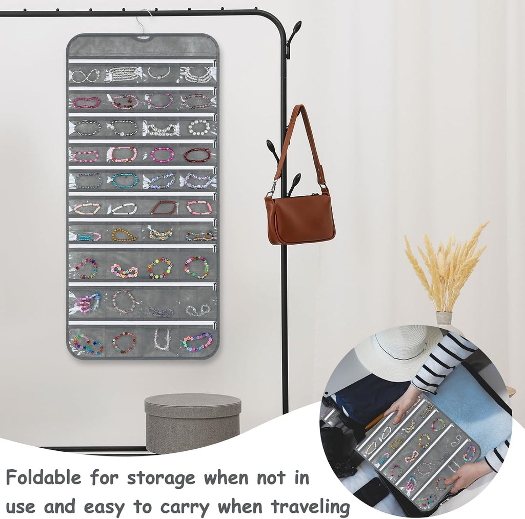 SynHHergyx 2 Pack Zippered Pocket Hanging Jewelry Organizer Dual-Sided Zipper Jewelry Holder Hanging Storage Organizer for Holding Earrings Bracelets Rings, Each with 80 Zippered Pockets