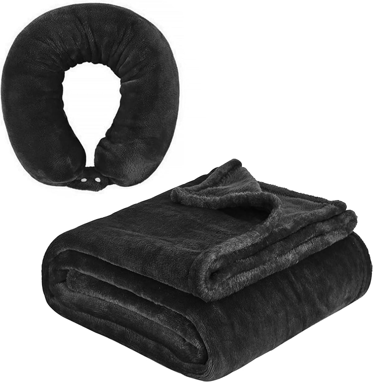 2 in 1 Neck Pillow with Blanket, Soft Flannel Multi-Functional Travel Combo, Portable Warm Neck Pillow Set for Airplane, Car and Camping Travel,Black