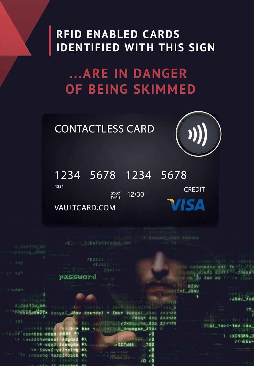 VAULTCARD RFID Blocking Card, NFC Jamming, Protects Wallet and Passport