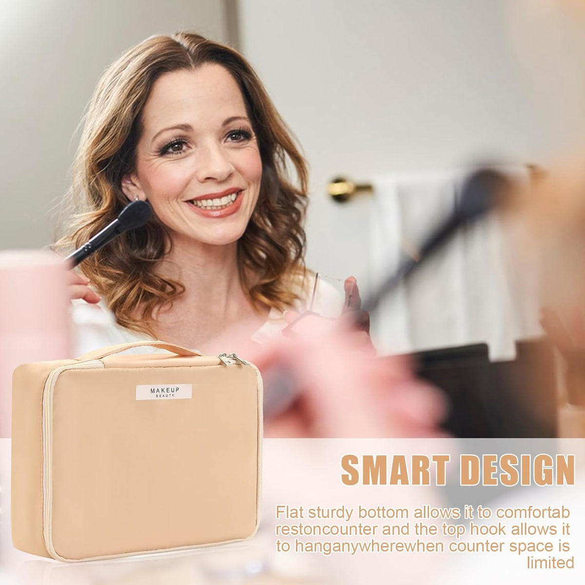 Queboom Travel Makeup Bag Cosmetic Bag Toiletry Bag for Women & Men, Beige