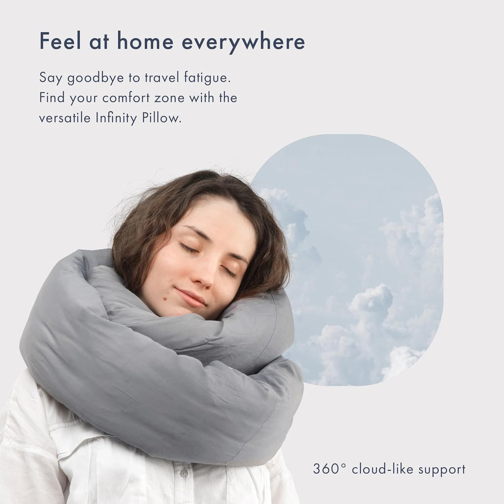 Huzi Infinity Pillow - Home Travel Soft Neck Scarf Support Sleep (Grey)