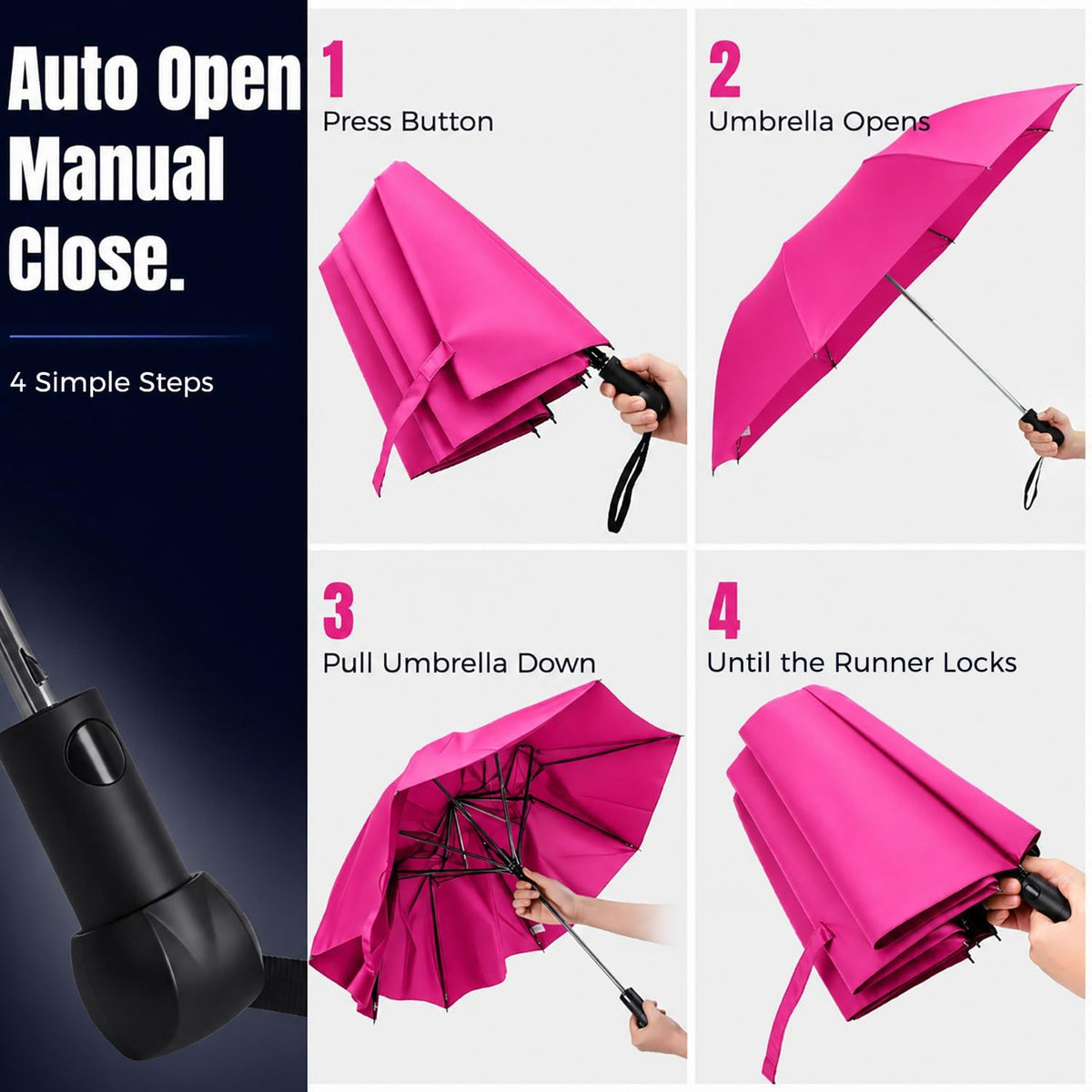 Collapsible Windproof Umbrella Travel - 42inch Auto Open & Manual Close