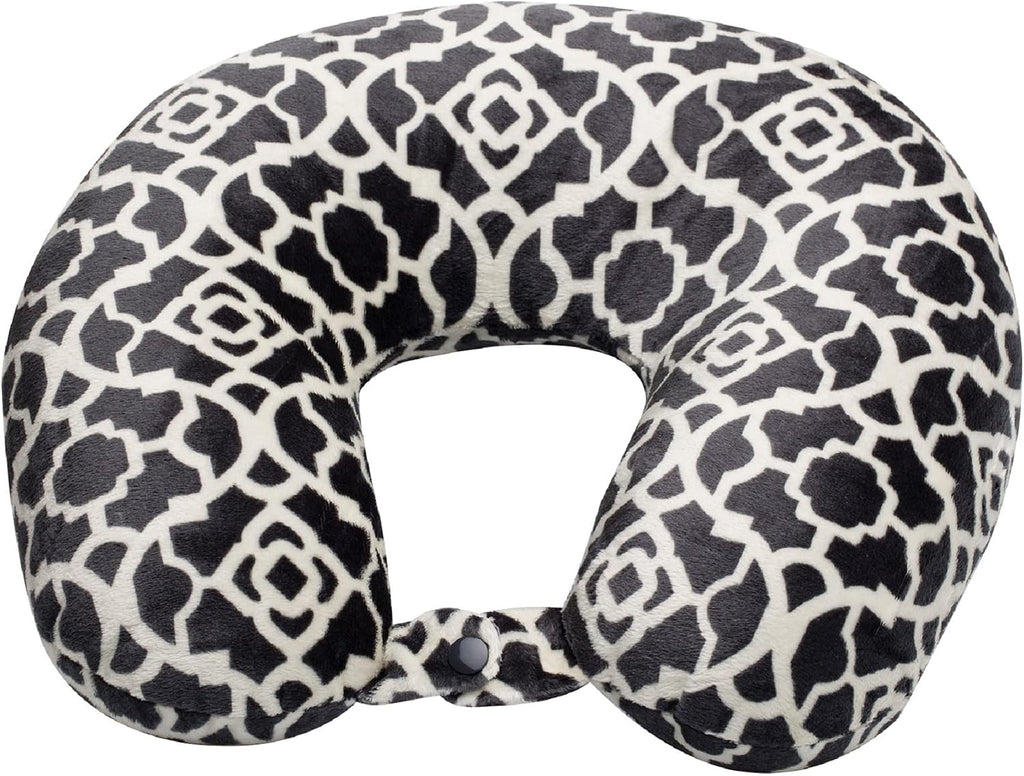 Wolf Essentials Adult Cozy Soft Microfiber Neck Pillow for Travel – Compact, Machine Washable - Perfect for Airplane, Car, or Home Use - Filled and Finished in the USA – Charcoal Trellis