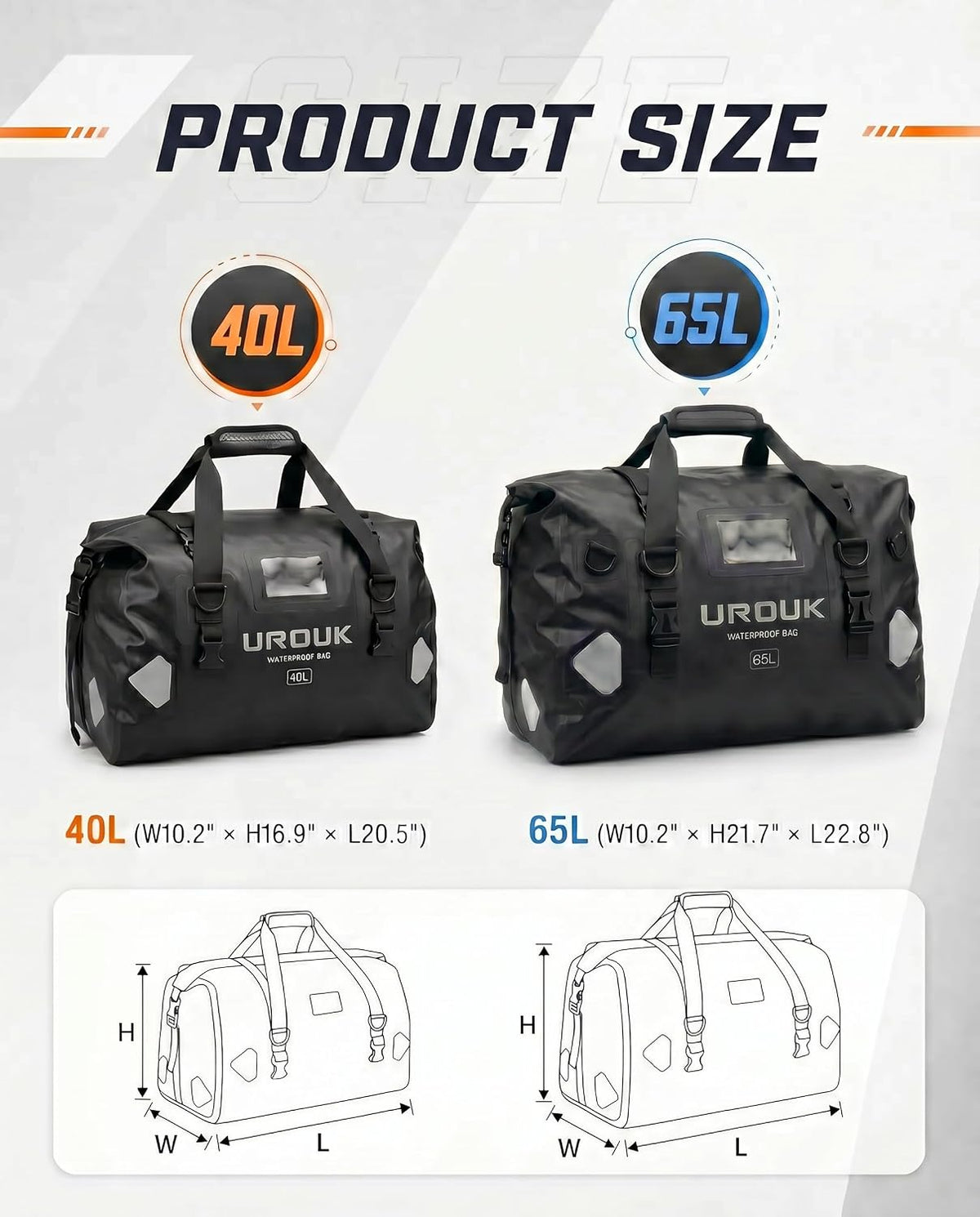 Waterproof Duffel Bag 40L 65L 90L Large Motorcycle Dry Bag Backpack,Roll-Top Heavy Duty Tail Bag Luggage Gear Bag with Straps for Travel, Camping, Fishing, Boating, Kayaking
