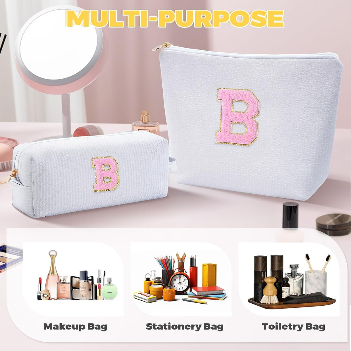 Gifts for Teen Girls Women - Birthday Gifts for 10 11 12 13 14 15 16 17 18 Years Old Girl,Makeup Bag Cosmetic Bag,Teacher Gift Trendy Stuff Toiletry Bag - White,B
