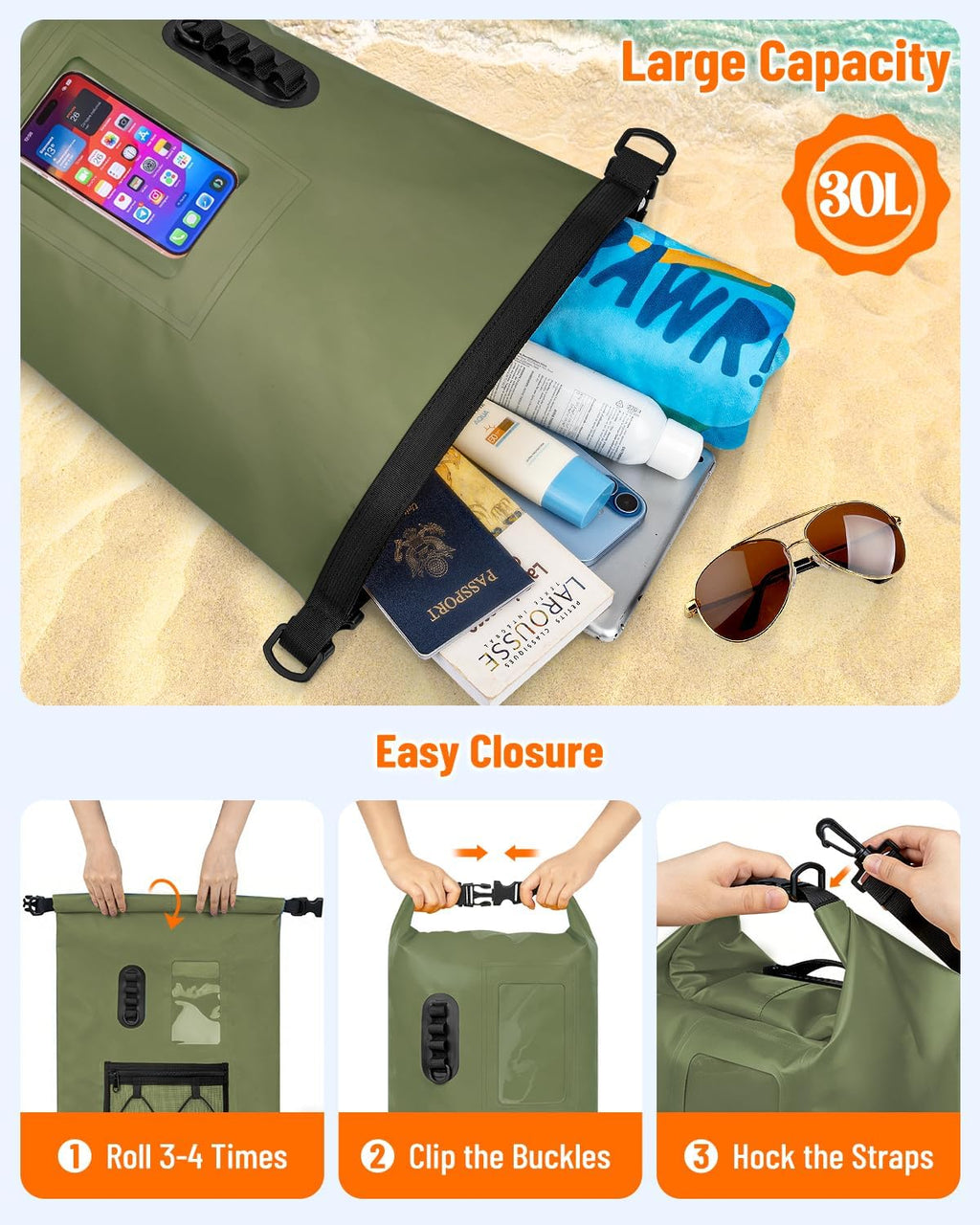 Waterproof Dry Bag Backpack with Waterproof Phone Case Storage Bag